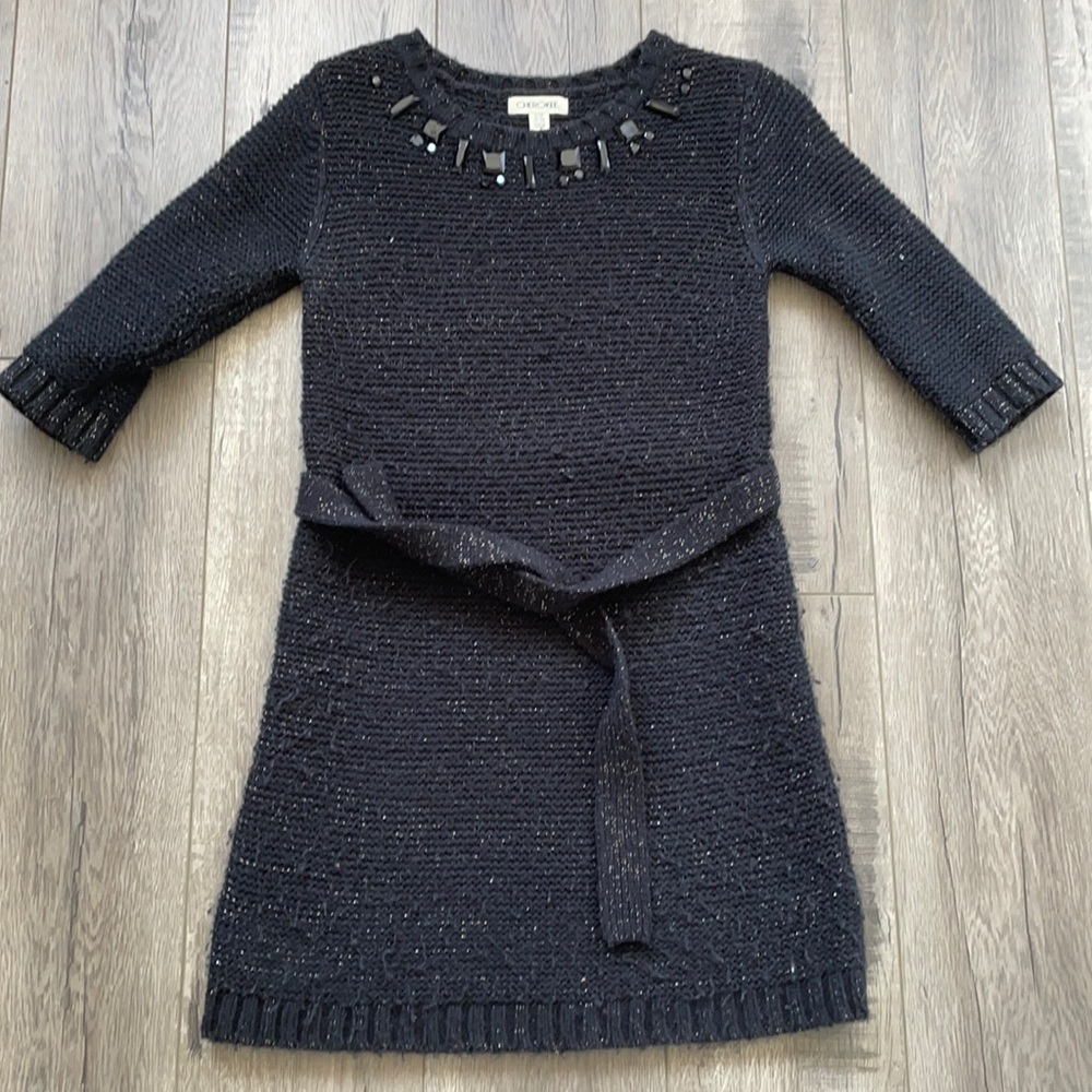 Blacks dress with gold flakes and belt